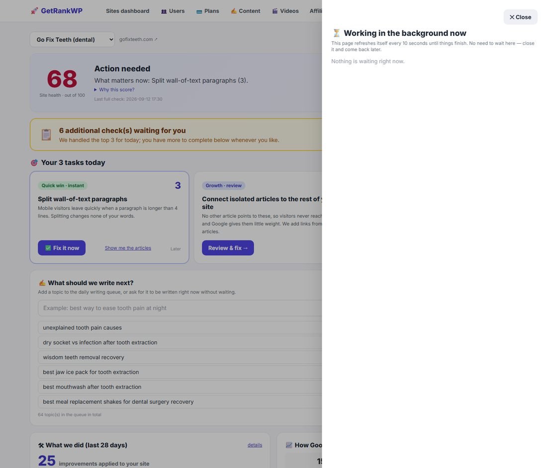 Background work is never a black box: every waiting job, with a live counter.